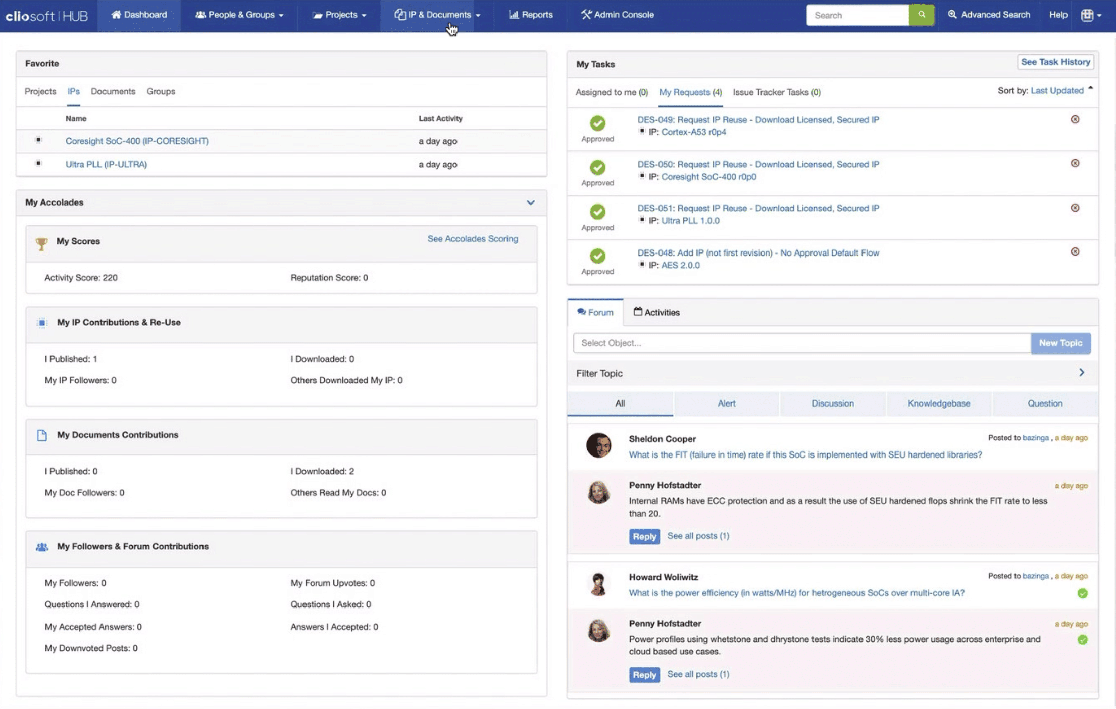 Cliosoft HUB Manage IP Screenshot